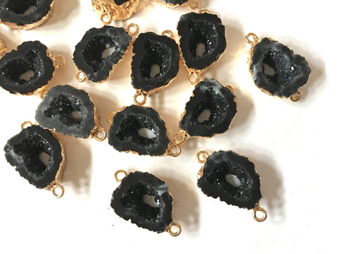 Black oval Druzy Beads with 2 Holes, Faux Druzy Connector Beads, gold druzy, druzy bracelet bangle bracelet jewelry rough cut agate