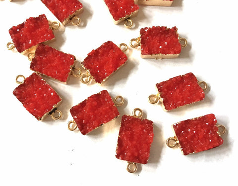 Red Rectangle Druzy Beads with 2 Holes, Faux Druzy Connector Beads, gold druzy, druzy bracelet, druzy bangle, bracelet jewelry cherry