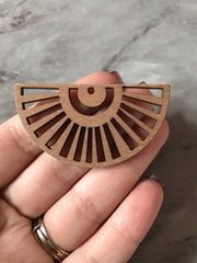 Brown wood Beads, half moon fan cutout acrylic 55mm Earring Necklace pendant bead, one hole at top DIY blanks tan wood grain