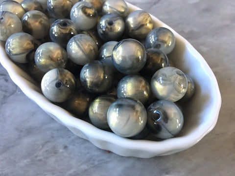 Gray & Glitter 14mm round beads, gumball beads, bubblegum beads, chunky beads necklace jewelry, chunky necklace circle girls