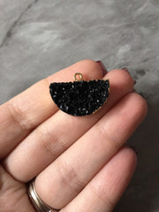 Black half moon Druzy Beads with 1 Hole, Faux Druzy Pendant Beads, gold druzy, druzy bracelet bangle drop earrings jewelry black