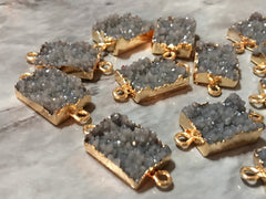 Gray Sparkle Rectangle Druzy Beads with 2 Holes, Faux Druzy Connector Beads, gold druzy, druzy bracelet, druzy bangle, bracelet jewelry