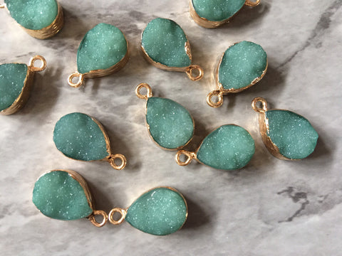 Mint Green Rectangle Druzy Beads with 1 Hole, Faux Druzy Connector Beads, gold druzy, druzy bracelet, bracelet jewelry necklace pendant