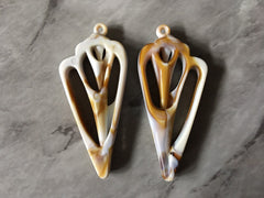 Seashell blanks, chocolate brown & white earring bead jewelry making, 53mm 1 Hole necklace brown pendant ocean waves