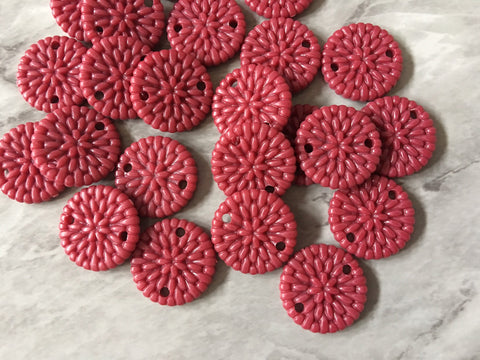 Raspberry Ratton Acrylic connector Beads, circle cutout acrylic 22mm Earring Necklace pendant bead, 2 hole DIY blanks rattan straw hay pink