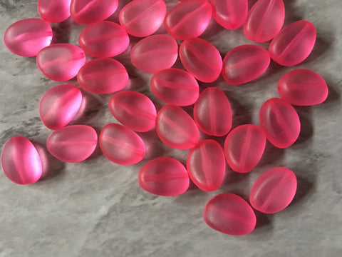 Hot Pink Frosted matte Jelly Bean Beads, 18mm colorful oval beads, pink Statement necklace jewelry making acrylic DIY small beads