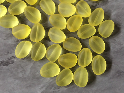 Yellow Frosted matte Jelly Bean Beads, 18mm colorful oval beads, Statement necklace jewelry making acrylic DIY small beads