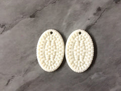 Cream Ratton Acrylic Beads, oval cutout acrylic 35mm Earring Necklace pendant bead, 2 hole DIY blanks rattan straw hay white eggshell woven