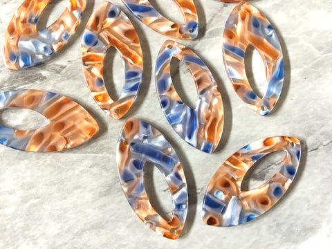 Blue & Brown Acrylic Blanks Cutout, teardrop blanks, long oval earring pendant jewelry making, 42mm jewelry blanks, 1 Hole acetate