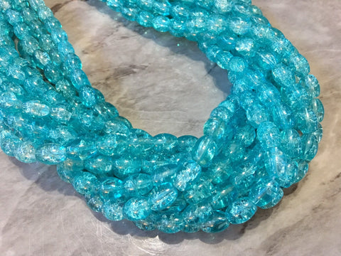 Turquoise crackle 11mm oval beads, strung beads, blue beads, light blue statement necklace, silver jewelry, large teal bead blue