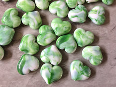 Green & White Large HEART Beads, 20mm nugget bead, green jewelry, bangle beads bracelet Valentine’s Day love anniversary February