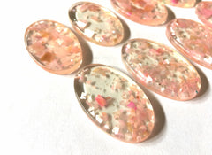 Pink Glitter CONFETTI in clear Resin Beads, oval cutout acrylic 43mm Earring Necklace pendant bead, one hole at top jewelry acrylic DIY