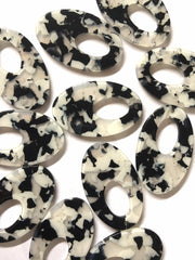 Black & White Confetti Resin Acrylic OVAL Blanks Cutout, earring bead jewelry making, 38mm pendant jewelry, cream earrings DIY