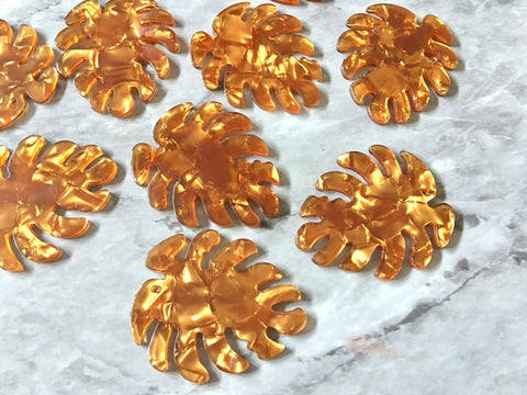 Caramel Gold Large Tortoise Shell Palm Leaf Monstera Acrylic Earring Blanks, acrylic blanks, resin palm tree leaves jewelry, lucite plastic