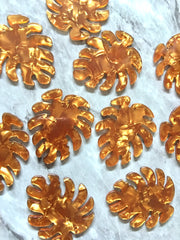Caramel Gold Large Tortoise Shell Palm Leaf Monstera Acrylic Earring Blanks, acrylic blanks, resin palm tree leaves jewelry, lucite plastic
