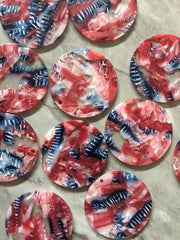 Navy Blue & Red Resin Beads, circle cutout acrylic 36mm Earring Necklace pendant bead, one hole at top, USA jewelry acrylic DIY