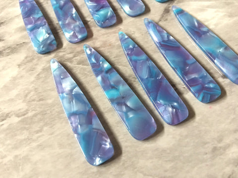 Purple & Blue HOLOGRAM stained glass Tortoise Shell Beads, long skinny acrylic 56mm drop Earring Necklace pendant bead one hole top jewelry