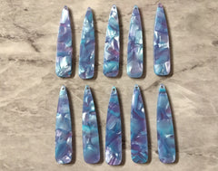 Purple & Blue HOLOGRAM stained glass Tortoise Shell Beads, long skinny acrylic 56mm drop Earring Necklace pendant bead one hole top jewelry