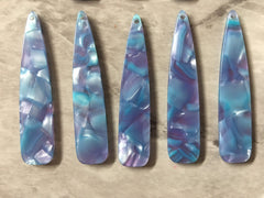 Purple & Blue HOLOGRAM stained glass Tortoise Shell Beads, long skinny acrylic 56mm drop Earring Necklace pendant bead one hole top jewelry