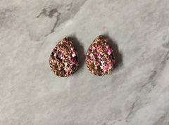 Strawberry Gold Teardrop Druzy studs earring kit jewelry making kit, earring set, diy Kit jewelry studs, 12mm cabochon cab pink