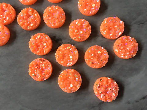 Neon Orange chunky sparkle 12mm Druzy Cabochons, jewelry making kit earring set, diy jewelry, druzy studs, 12mm Druzy stud earrings