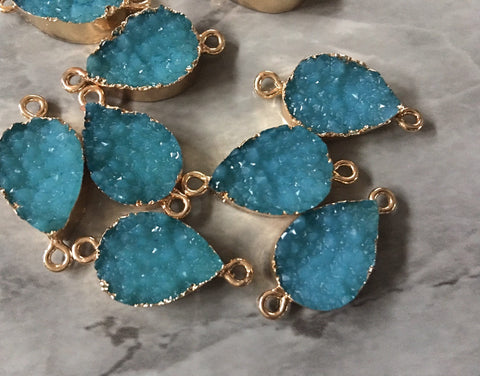 Teal Blue Teardrop Druzy Beads with 2 Holes, Faux Druzy Connector Beads, gold druzy, druzy bangle bracelet jewelry turquoise