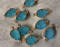 Teal Blue Teardrop Druzy Beads with 2 Holes, Faux Druzy Connector Beads, gold druzy, druzy bangle bracelet jewelry turquoise