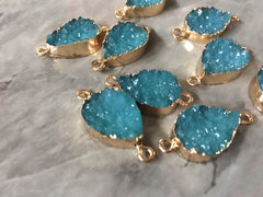 Teal Blue Teardrop Druzy Beads with 2 Holes, Faux Druzy Connector Beads, gold druzy, druzy bangle bracelet jewelry turquoise