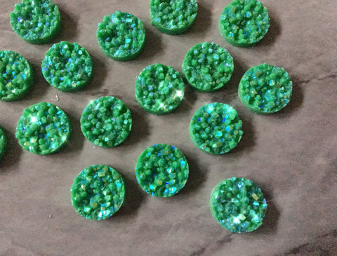 Kelly Green chunky sparkle 12mm Druzy Cabochons, jewelry making kit earring set, diy jewelry, druzy studs, 12mm Druzy stud earrings shamrock