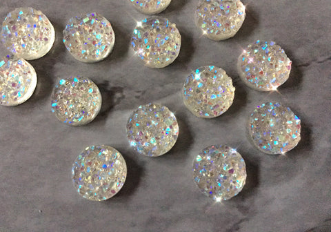 Glitter White Sparkle 12mm Druzy Cabochons, jewelry making kit, earring set, diy jewelry, druzy studs, 12mm Druzy cabochon stud