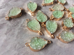 Mint Green teardrop Druzy Beads with 2 Holes, Faux Druzy Connector Beads, gold druzy, druzy bracelet bangle bracelet jewelry