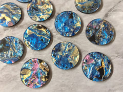 Gold Blue Pink mosaic Resin Beads, circle cutout acrylic Earring Necklace pendant bead, one hole at top, gold jewelry acrylic DIY