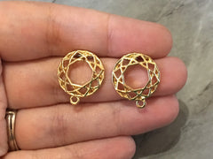 Gold Webbed 20mm post earring circle blanks, gold drop earring, gold stud earring, gold jewelry, gold dangle DIY earring making rosette