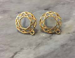 Gold Webbed 20mm post earring circle blanks, gold drop earring, gold stud earring, gold jewelry, gold dangle DIY earring making rosette