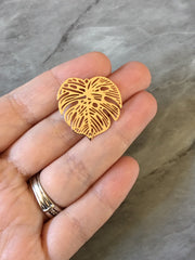 Monstera Laser Cut 27mm Gold Metal Tassel Necklace Connector Pendant, earring Filigree, gold jewelry, long tassel necklace palm tree leaf