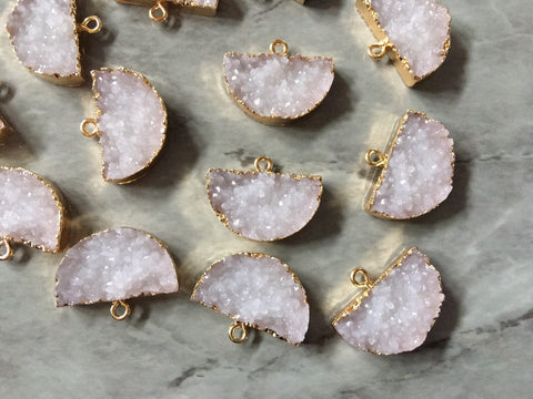 Cream half moon Druzy Beads with 1 Hole, Faux Druzy Pendant Beads, gold druzy, druzy bracelet bangle drop earrings jewelry white