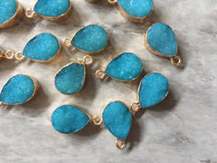 Teal blue Rectangle Druzy Beads with 1 Hole, Faux Druzy Connector Beads, gold druzy, druzy bracelet, bracelet jewelry necklace pendant
