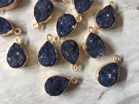 Midnight Navy blue Rectangle Druzy Beads with 1 Hole, Faux Druzy Connector Beads, gold druzy, druzy bracelet, jewelry necklace pendant