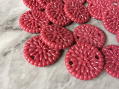 Raspberry Ratton Acrylic connector Beads, circle cutout acrylic 22mm Earring Necklace pendant bead, 2 hole DIY blanks rattan straw hay pink