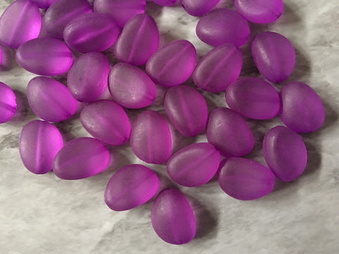 Dark Purple Frosted matte Jelly Bean Beads, 18mm colorful oval beads, Statement necklace jewelry making acrylic DIY small beads eggplant