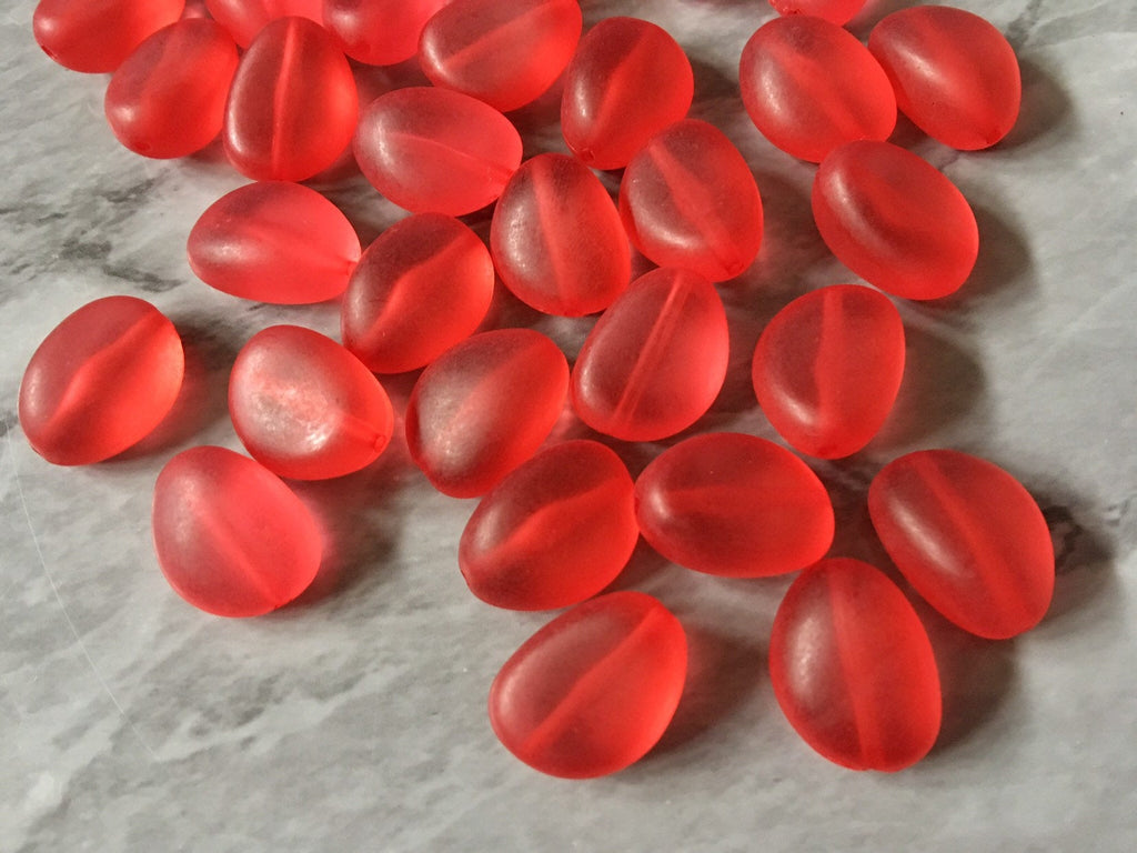 Red Frosted matte Jelly Bean Beads, 18mm colorful oval beads, Statement necklace jewelry making acrylic DIY small beads