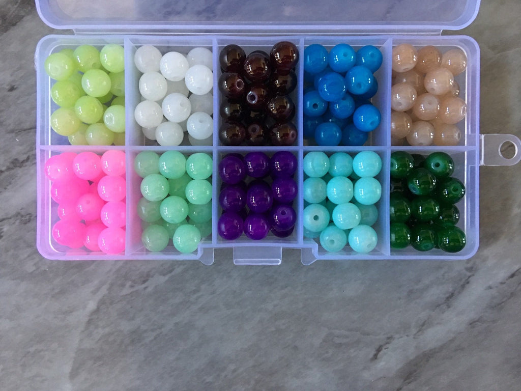 Jewel Tones Bead Kit, 10 color glass bead set, 8mm jelly beads