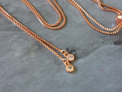 WHOLESALE roseGold Box Chain with slider and glass crystals, Slide Extender Chain for necklace making, rosegold jewelry making 32”