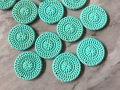 Gold Dusted Mint Green Ratton Acrylic Beads, round cutout 30mm Earring Necklace pendant bead, one hole at top DIY blanks rattan straw hay