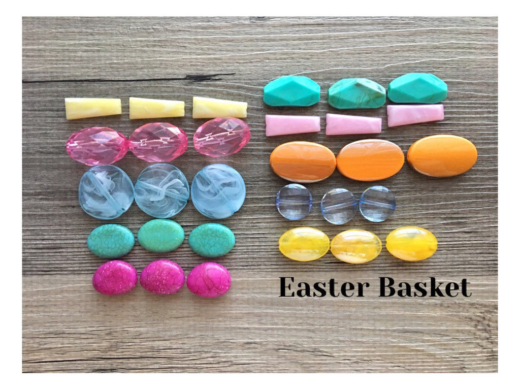 SALE! Easter Basket Bead Bag, Pastel Acrylic Nugget Jewelry Making Supplies Wire Bangle Bracelet wholesale clearance beads