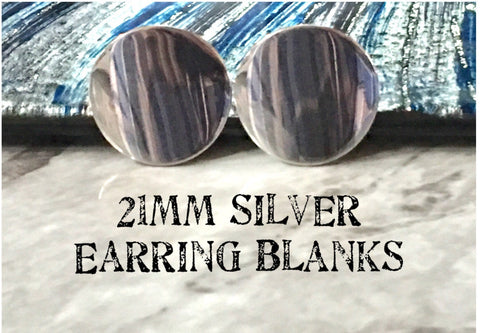 Silver Mirror 21mm silver circle post earring circle blanks, silver drop earring, silver stud earring, jewelry dangle DIY earring making