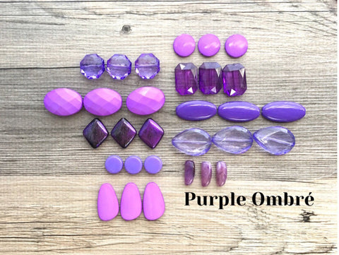 SALE! Purple Ombré Bead Bag, White & clear Acrylic Nugget Jewelry Making Supplies Wire Bangle Bracelet wholesale clearance beads