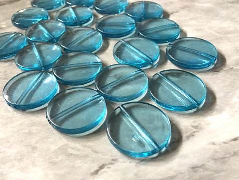 Blue Circle Beads, 25mm Translucent Beads for Jewelry Making, faceted resin beads, clear jewelry necklace, blue beads, dark blue jewelry