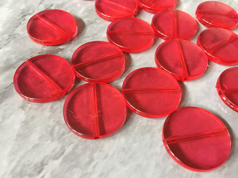 Cherry Red Circle Beads, 25mm Translucent Beads for Jewelry Making, faceted resin beads, clear jewelry necklace, red beads jewelry