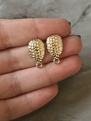 Gold hammered 19mm post earring teardrop blanks, gold drop earring, gold stud earring, gold jewelry, gold dangle DIY earring making round